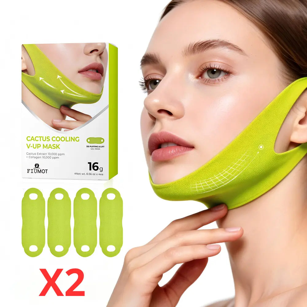 Cactus Cooling V Lift Face Mask Firming Jawline Mask Lightweight Hydration Sheet Mask for Skin Tightening Smoothing Puffiness Care and Visible Face Contour Improvement Morning Night Skincare Routine Gift Choice 4PCS