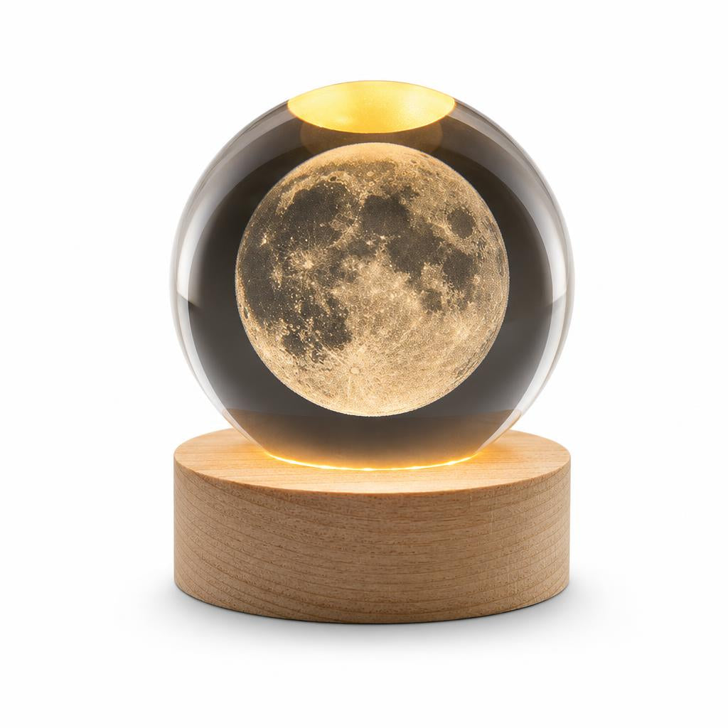 Crystal ball night light with moon engraving