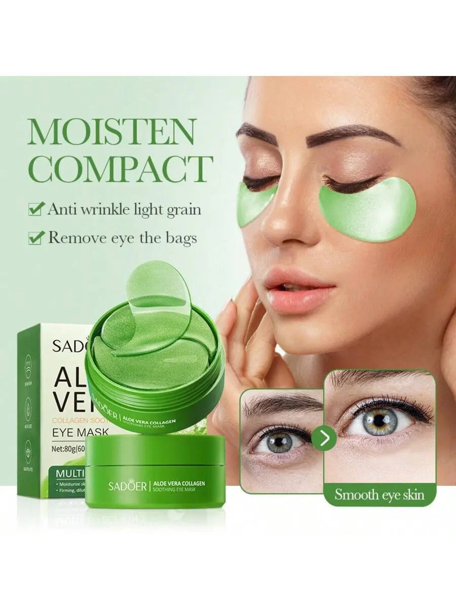 SADOER Aloe Vera under Eye Mask Pads Pack - 60 Gel Patches, Daily under Eye Moisturizer, Soothing Formula to Hydrate & Boost Skin Health, under Eyes