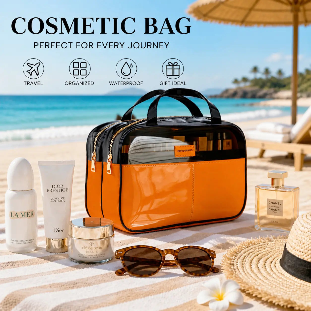 GORISGARMO Clear Toiletry Bag, Double-Layer Travel Toiletry Bag Carry on Travel Accessories Bag, Water Repellent Makeup Cosmetic Bag for Women Tiktokshopbacktoschool