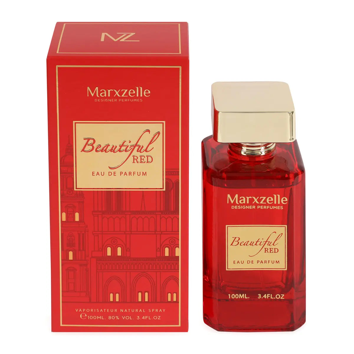Marxzelle Designer Perfumes Beautiful Red Eau De Parfum for Men and Women 100Ml 3.4Fl.Oz.