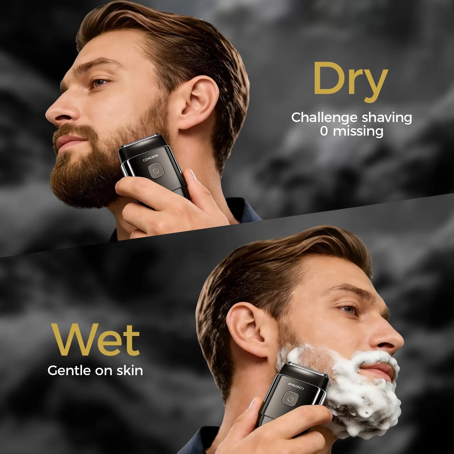 CONLWIN Mini Electric Foil Shaver - 3D Floating Heads, IPX7 Waterproof, USB-C Charging, 120-Day Battery Life, UV-C Sterilization, Auto Cleaning, LED Display, Compact Portable Design, Ideal Father'S Day Gifts, Summerwins,Father'Sdaygifts, Body, Stainless S