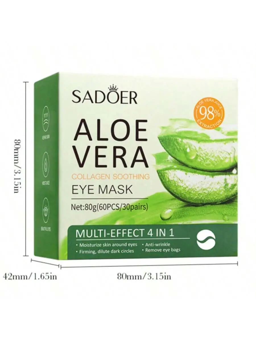 SADOER Aloe Vera under Eye Mask Pads Pack - 60 Gel Patches, Daily under Eye Moisturizer, Soothing Formula to Hydrate & Boost Skin Health, under Eyes
