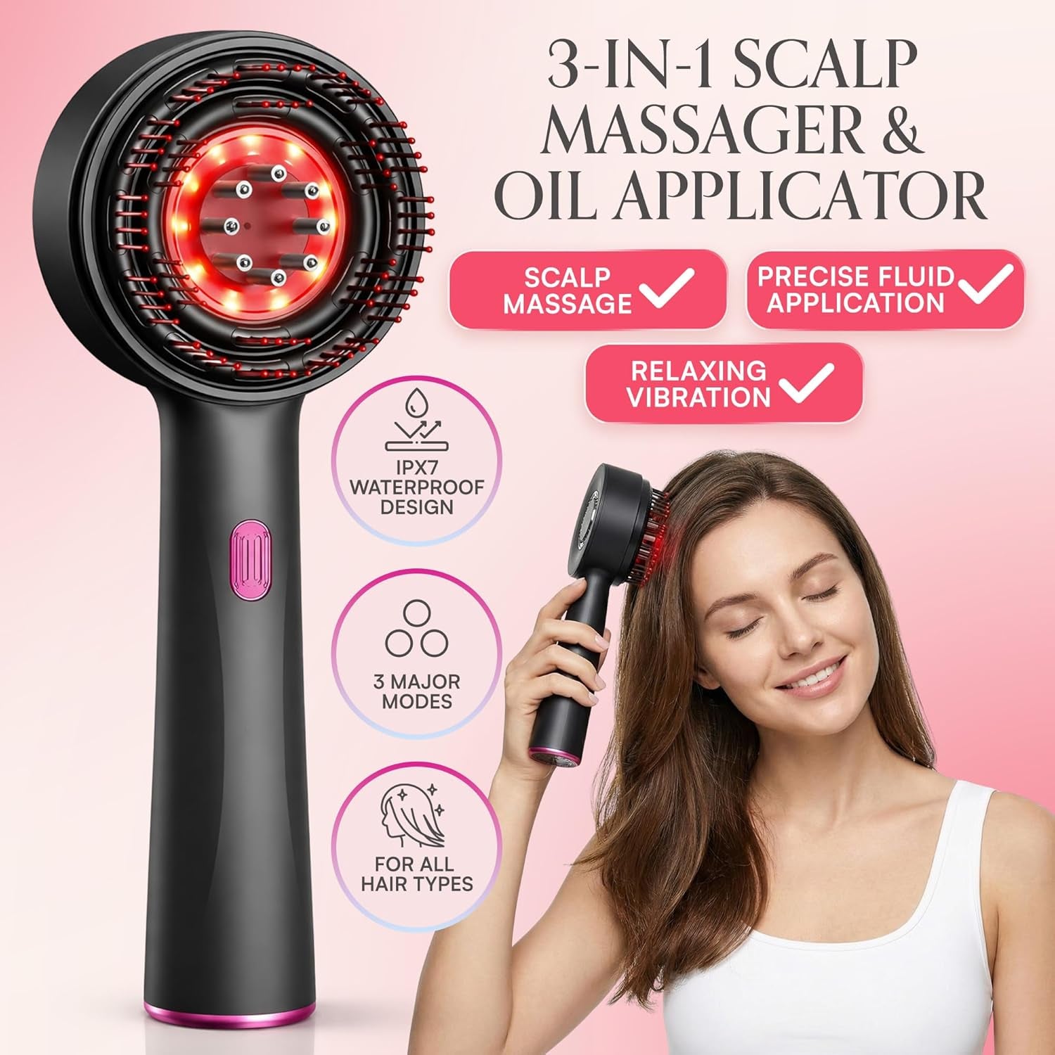 Electric Scalp Massager 3-In-1 – Cordless Head Massager & Hair Oil Applicator, Refillable Tank, IPX7 Waterproof Scalp Brush for Home & Travel, Women and Men