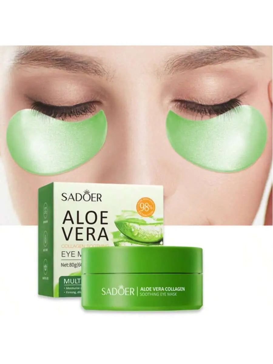 SADOER Aloe Vera under Eye Mask Pads Pack - 60 Gel Patches, Daily under Eye Moisturizer, Soothing Formula to Hydrate & Boost Skin Health, under Eyes