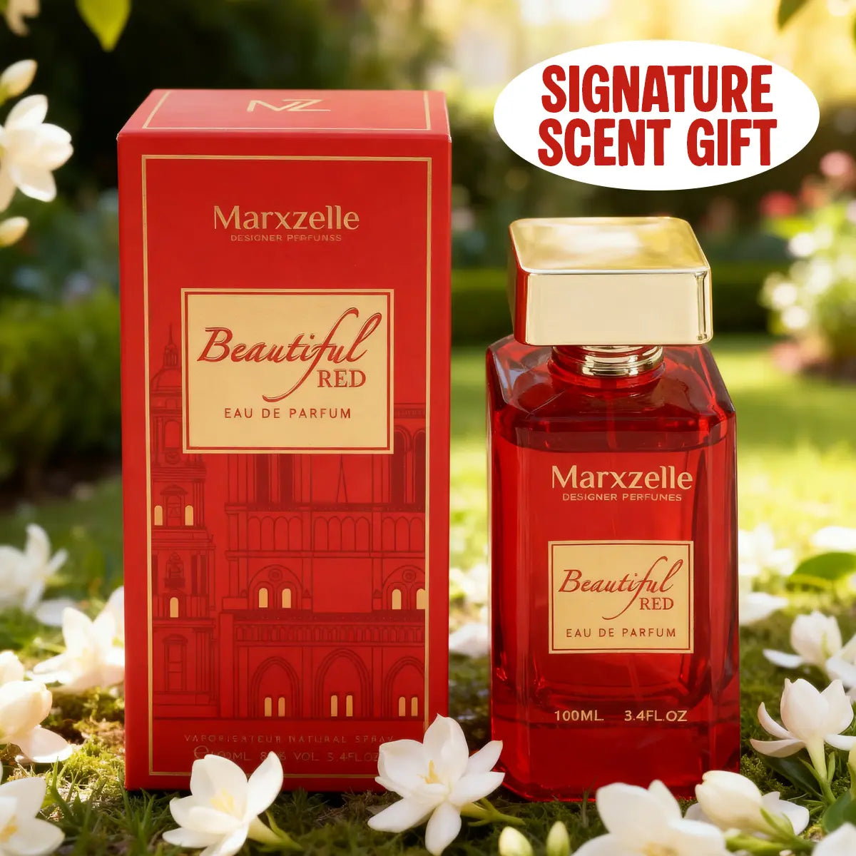 Marxzelle Designer Perfumes Beautiful Red Eau De Parfum for Men and Women 100Ml 3.4Fl.Oz.