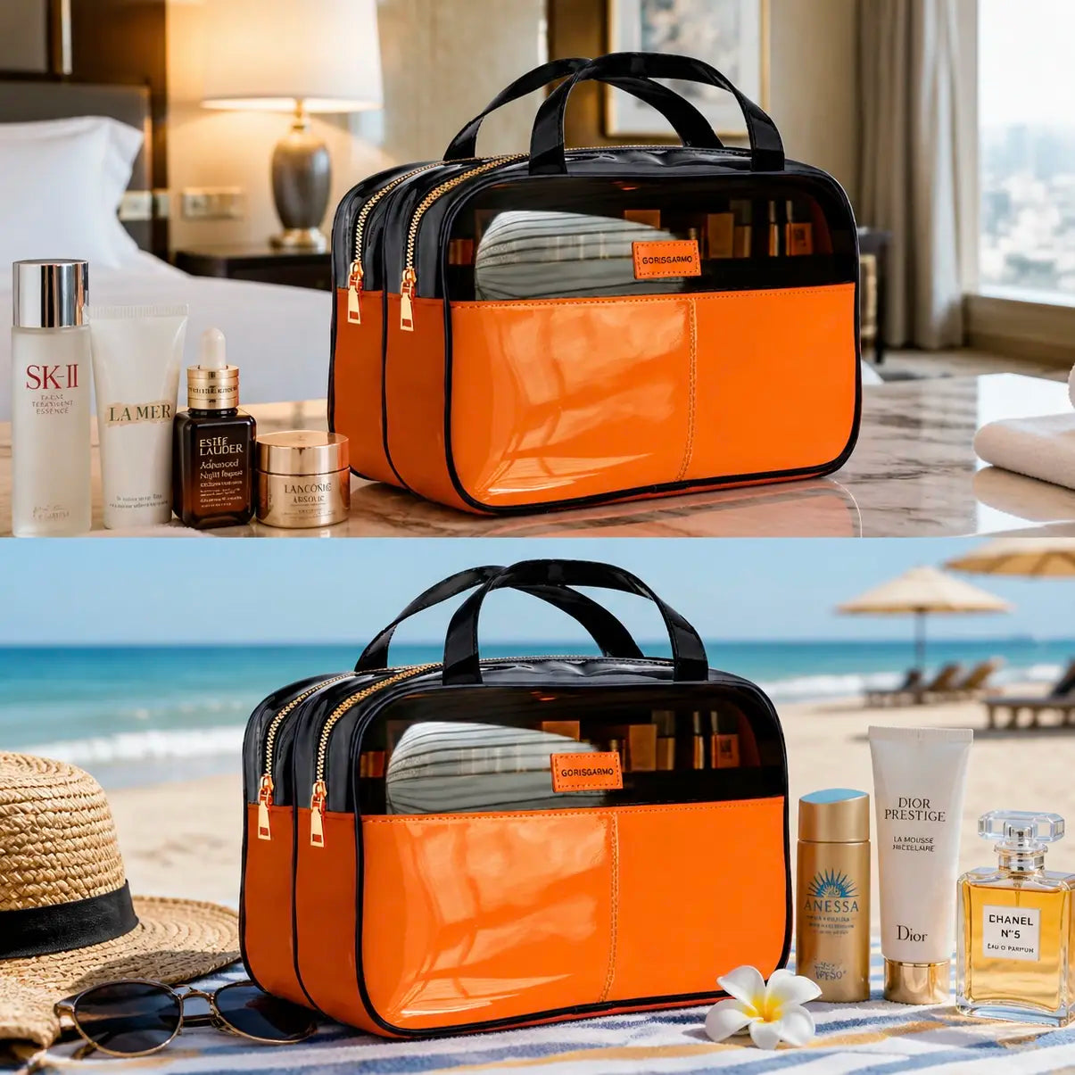GORISGARMO Clear Toiletry Bag, Double-Layer Travel Toiletry Bag Carry on Travel Accessories Bag, Water Repellent Makeup Cosmetic Bag for Women Tiktokshopbacktoschool