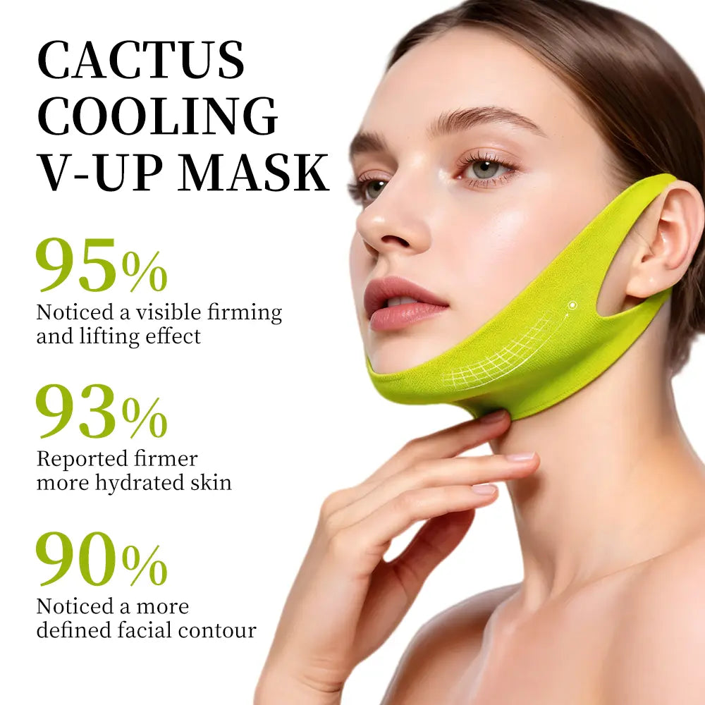 Cactus Cooling V Lift Face Mask Firming Jawline Mask Lightweight Hydration Sheet Mask for Skin Tightening Smoothing Puffiness Care and Visible Face Contour Improvement Morning Night Skincare Routine Gift Choice 4PCS