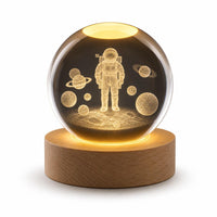 Crystal ball night light with astronaut engraving