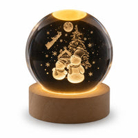 Crystal ball night light with Christmas snowman engraving
