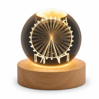 Crystal ball night light with ferris wheel engraving