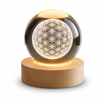Crystal ball night light with flower of life engraving