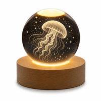 Crystal ball night light with jellyfish engraving