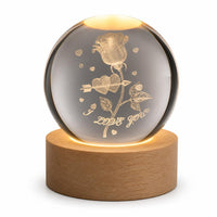 Crystal ball night light with rose and I love you engraving