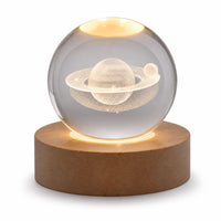 Crystal ball night light with Saturn engraving